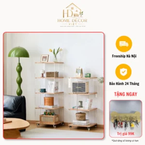 Kệ Sách Mica Xoay 360 Độ Có Bánh Xe – Kệ Trong Suốt Trưng Bày Sách Decor Phòng Khách, Phòng Ngủ