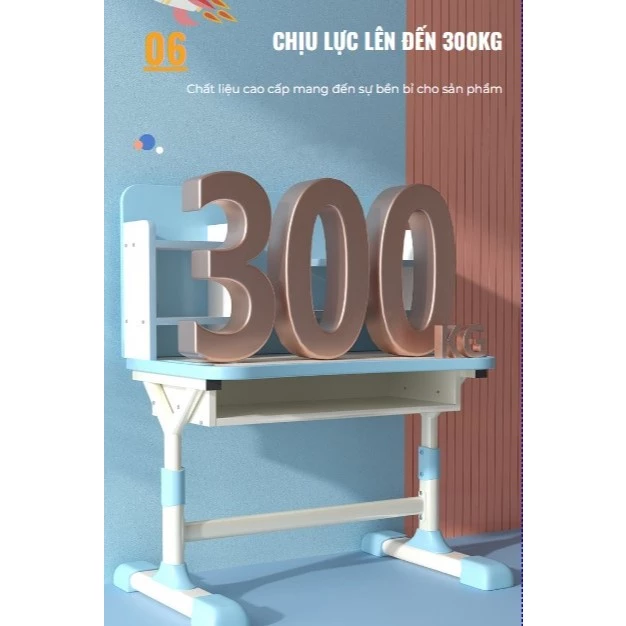 Bộ bàn học cho bé chống cận chống gù điều chỉnh thông minh kèm ngăn kéo và giá sách tiện dụng - Ảnh 4